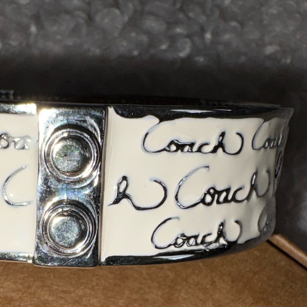 Coach White Enamel Script Logo Hinged Bangle Brac… - image 5